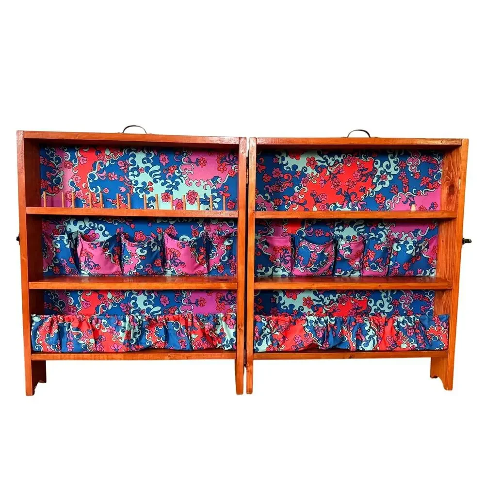 One of a Kind Handmade Folding Sewing & Craft Cabinet Folk Art Organizer